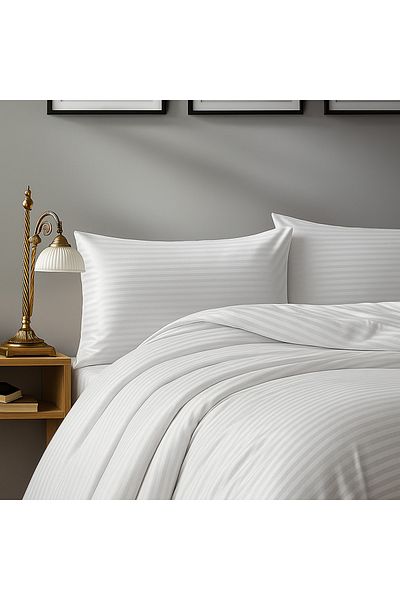 Prime Sleeks Double Striped Satin Duvet Cover Set, 200X220Cm, White