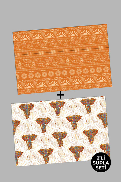 EsnafAli Orange Ethnic Elephant Patterned 2-Piece Supla American Service