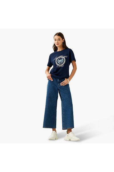 Lee Cooper Graphic Print T-shirt with Crew Neck