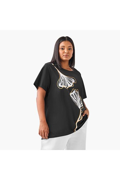 Ulla Popken Plus Size Ulla Popken Leaf Print T-shirt