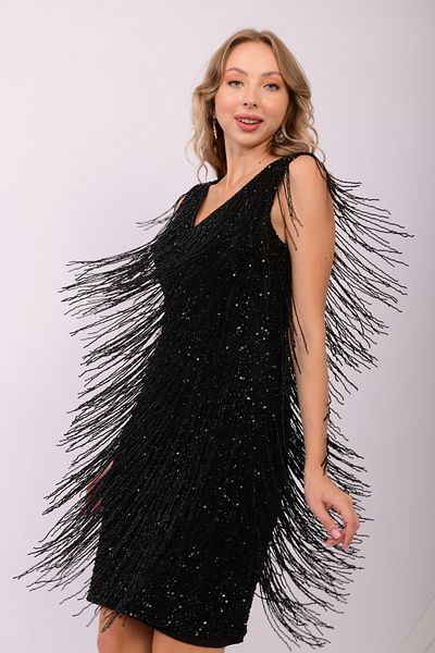 GATSBYLADY LONDON Black Glamour Fringe Sequin Party Dress