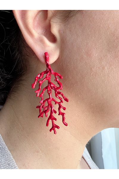 Gümüş sandık Gold and Red Zra Brand Model Coral Steel Earrings