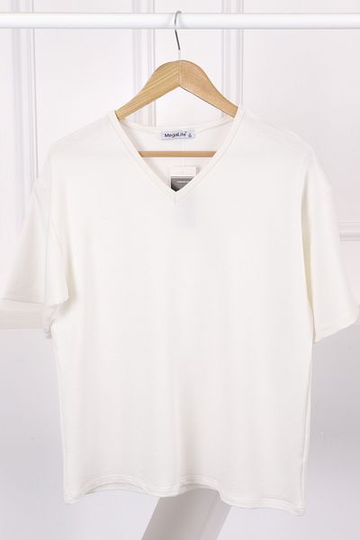 İmajButik Ecru V-Neck Short Sleeve T-Shirt