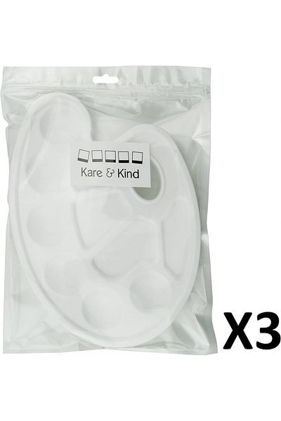 Kare & Kind Set of 3 Kare & Kind painting palettes, plastic, white, 17 x 22.5 cm