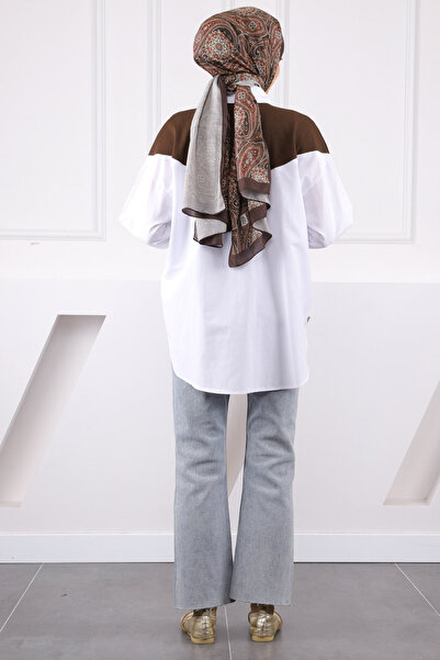 İmajButik Καφέ γαρνιρισμένο πέτρινο πουκάμισο με λεπτομέρειες