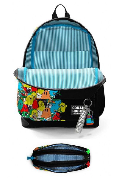 Coral High Set rucsac cu patru ochi și suport pentru stilou pentru băieți de școală primară - fantome negre