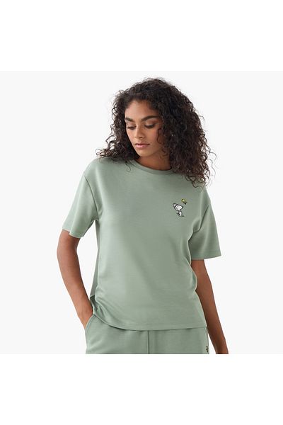 SP Characters Snoopy Embroidered T-shirt with Crew Neck and Short Sleeves
