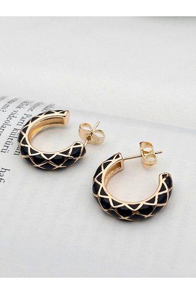 Siya Silver Mineli Striped Color Steel Earrings