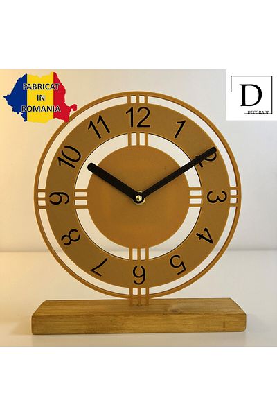 OEM Decorative clock "Golden Seconds" with natural wood base, 22.5 cm, gold, 3D printed