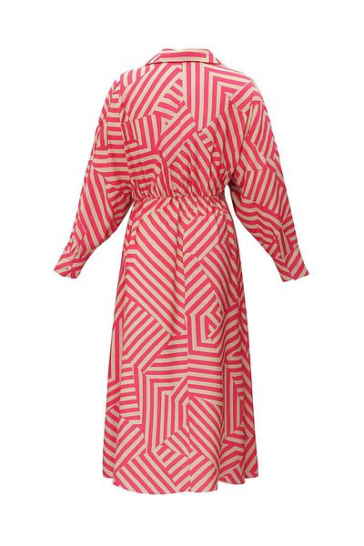 Sezgi Tekin Floor-Length Buttoned Geometric Pattern Pink Dress