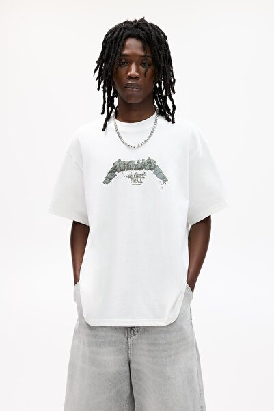 Pull & Bear Beyaz Metallica tişört