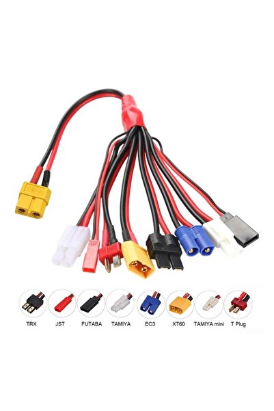 Powermaster Lipo Batarya Banana Şarj Kablo Seti 8 in 1 Şarj Aleti Trx Jst Futaba Tamiya Ec3 XT60 Tam