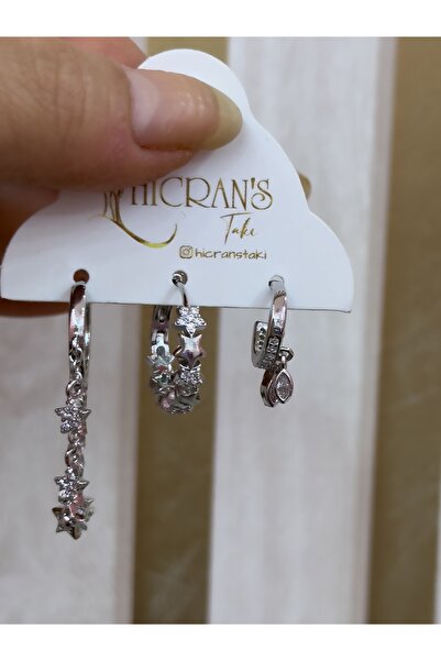 Hicrans Takı KIKIRDAKLI YILDIZ MODEL ÜÇLÜ SET ÇELİK KÜPE