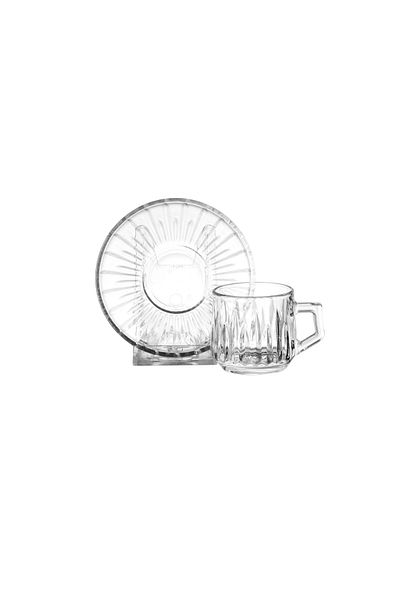 Dania Clear Glass Tea Cup and Saucer Set - 6 Cups + 6 Saucers
