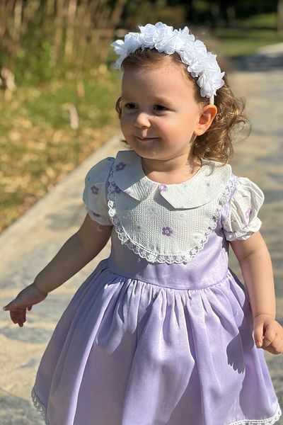 ALYRA Baby Girl Dress Short Sleeve Bebe Collar Birthday Party Wedding Special Occasion Satin Girl Kid Dress