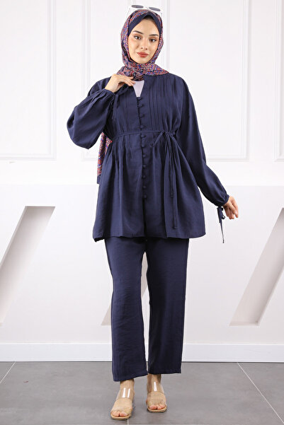 İmajButik Σετ παντελόνι με ραβδώσεις Navy Blue