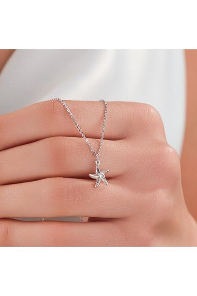 HOBİSY GIFT SHOP Steel Necklace with Starfish Figure – Silver Color, Summer and Elegant Design
