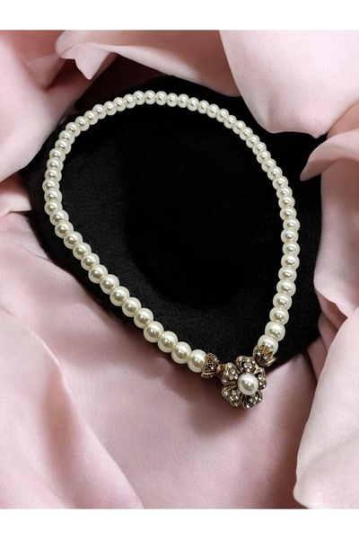 FUYA JEWELLERY Zirkon Taşlı Çiçek Motif İnci Kolye