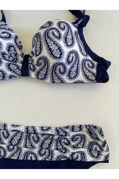 hazelin Γυναικείο σετ μπικίνι με έθνικ μοτίβο Navy Blue White HZL25S-LC213