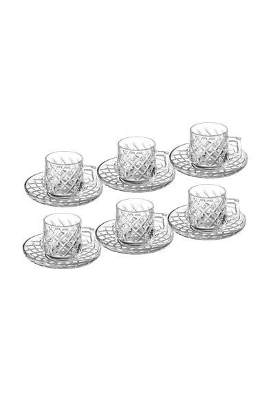 Dania Clear Glass Tea Cup and Saucer Set - 6 Cups + 6 Saucers