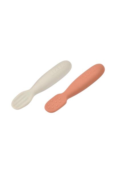 Beaba طقم ملاعق سيليكون، تيراكوتا/رمادي مخملي