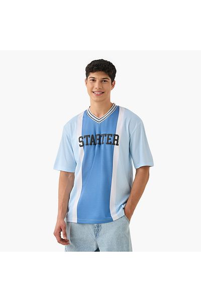 Starter Printed V-neck T-shirt with Short Sleeves