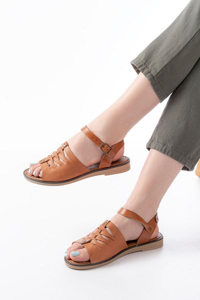 Aymood 205-029 Tan Orthopedic Genuine Leather Women's Sandals