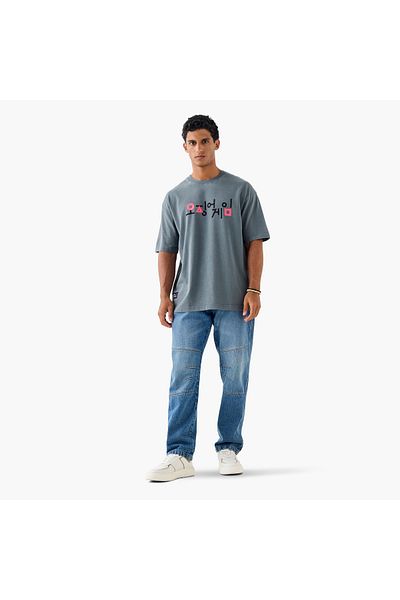 FAV Squid Game Print T-shirt with Crew Neck and Short Sleeves
