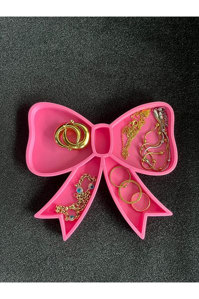 Root Made Decorative Jewelry Stand Pink Ribbon Shaped Modern Jewelry Organizer Makeup Room Dresser Organizer