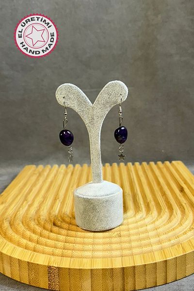 Uretti - Tuğba 6667 1312 Star Model Amethyst Stone Earrings