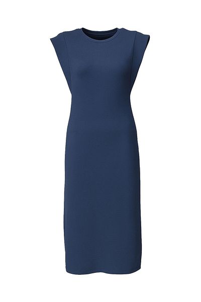 Sezgi Tekin T Sleeve Slit Detail Textured Navy Blue Dress