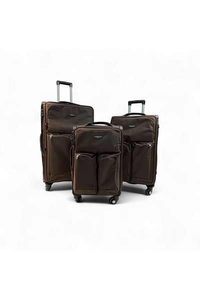 Rorik Set of 3 Textile Trolleys, S 55x35x23 cm, M 70x40x28 cm, L 82x47x3, 360° wheels, Brown
