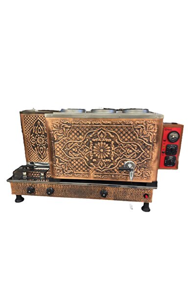 DEMSU 3 Demlikli Antik Bakır Meşale Desen Elektrik + Gazlı Çay Kazanı