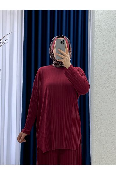 Mihra Κοστούμι Funda πλισέ Sendy με παντελόνι-MF1708 Claret Red