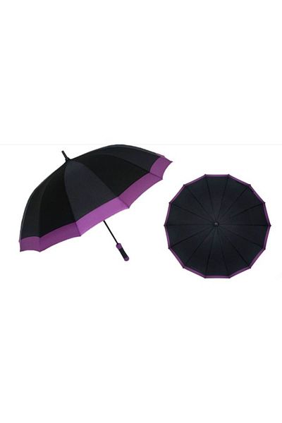 Manolex Umbrella with Diameter 100 cm, Black with Violet Colored Band, Elegant Design, Compact and Durable,