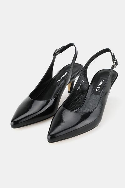 TUNAELLİ Women's Black Rugan Genuine Leather 34-35-41 Number Short Heel Back Open Shoes