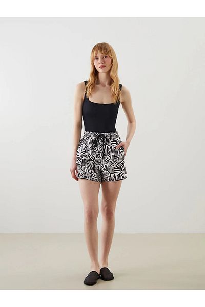 LC Waikiki Pantaloni scurți de baie pentru femei LCW DREAM maro cu talie elastică cu model leopard