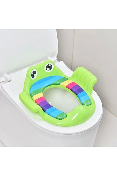 LiderGlobal Frog Model Child-Baby Side Hold Soft Sponge Toilet Seat Adapter Green