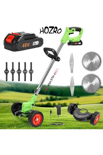 HOZRO Motocoasa Electrica HOZRO, 1500W cu 2 Acumulatori 48V, Roti Detasabile si 3 Unghiuri de Taiere