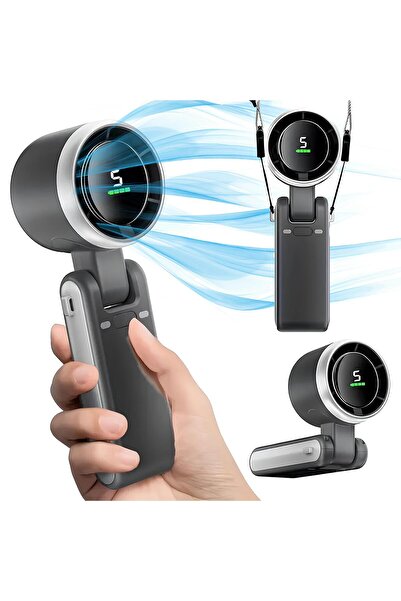 FLMINT مروحة توربو صغيرة 50000 دورة في الدقيقة - قابلة للطي، 3600 مللي أمبير/ساعة، 5 سرعات، شاشة، للسفر والأنشطة الخارجية (أسود)