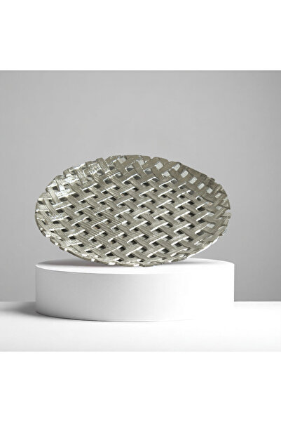 Modelce Yuvarlak Döküm Dekoratif Tabak – Gümüş Renk | 38 cm Metal Sunum ve Ak...
