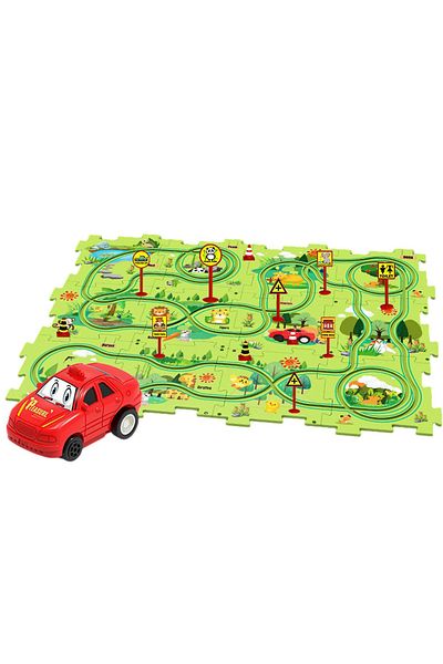 Pitikot Set 25 piese Pitikot® cu masinuta, traseu puzzle racer interactiv, semne circulatie, verde