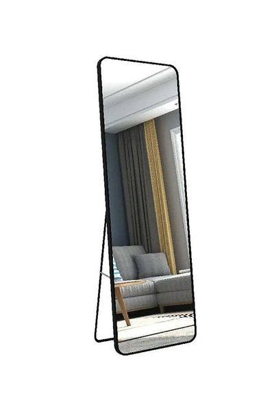 huitich Aluminum Alloy Frame Floor Mirror With Stand Black 155 x 45 cm