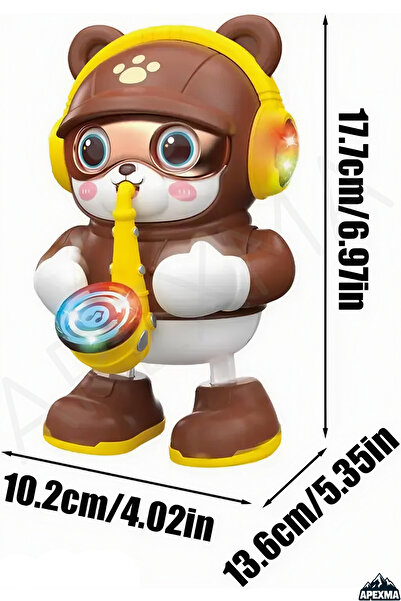 Apexma Sesli Işıklı Müzikli Dans Eden Hareketli Saksafonlu Yürüyen Robot Ayı