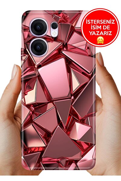 OPPO Reno 13F 5g Kılıf Oppo Reno 13F Desenli Şeffaf Kılıf Üzeri Silikon Pembe...