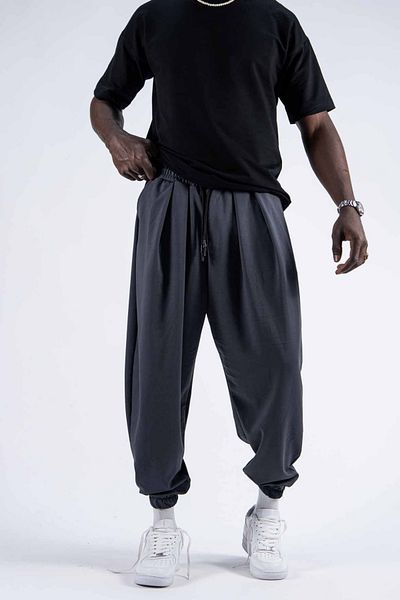 Superbluemexico Men's Elastic Jogger Smoked Baggy Trousers