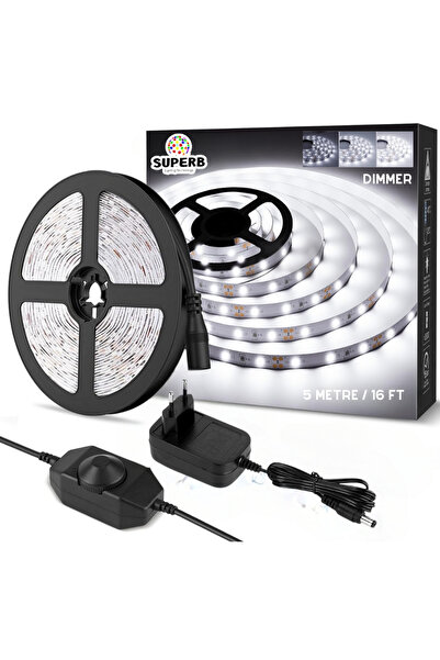 burul 5 Metre Dimmer Anahtarlı Beyaz Işık Şerit Led Seti Sb-6513