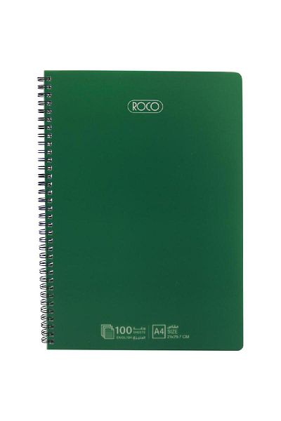 Roco Notebook – A4 Size, 100 Sheets, Double Ruled (English), Green Cover