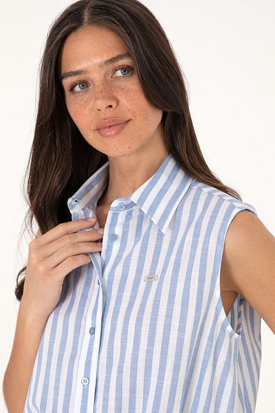 U.S. Polo Assn. Women's Blue Striped Short Sleeve Shirt 50306475-Vr036