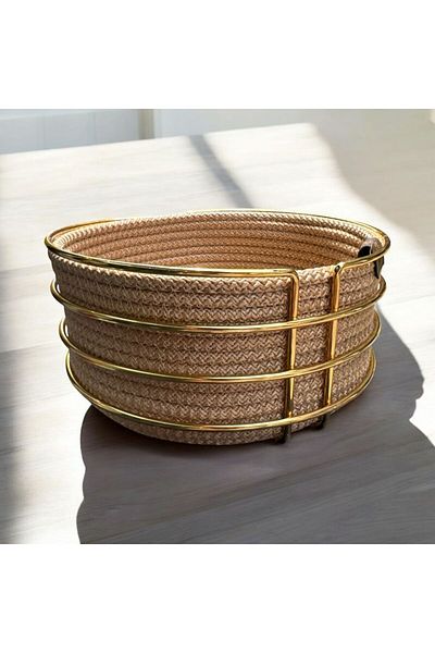 Peramari Decorative Metal Knitted Bread Basket Orange